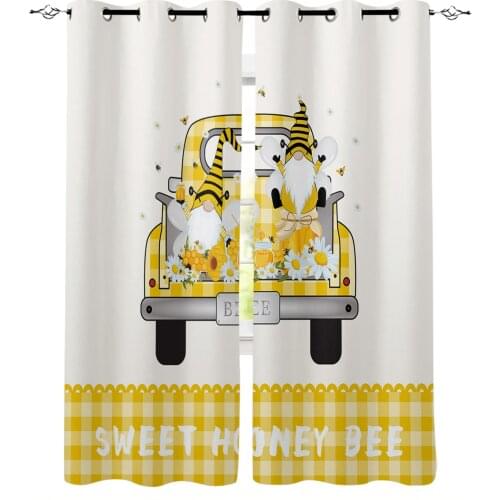 Bee Dwarf Truck Daisy Yellow Plaid Blackout Curtains For Kitchen Bedroom Kids Room Window Treatment Curtains for Living Room