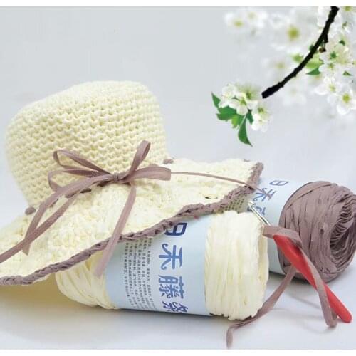 2021new cane yarn summer straw hat knitting hat silk ribbon hand knitting hat thread Crochet diy