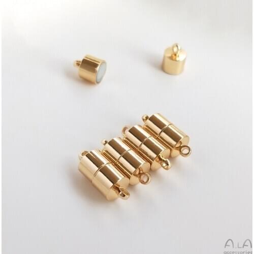 14K gold-covered color-preserving thick silver cylindrical strong magnetic buckle bracelet necklace magnet connection buckle diy