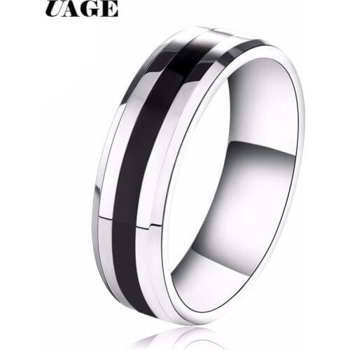 UAGE 316L Stainless Steel Ring Black Enamel Ring for Men Women Fashion Wholesale Jewelry Supplier Christmas Gift