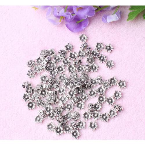 High Quality 100Pcs 8mm Flower Shape Retro silvering White Tibetan Jewelry Spacers Beads DIY Creative Jewellery Making w2392