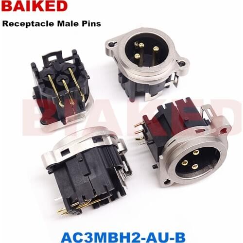 XLR AC3MBH2-AU-B PLASTIC PANEL MOUNT PCB 3 PIN GR 3 Position Audio Circular Connector Receptacle, Male Pins Solder Flange