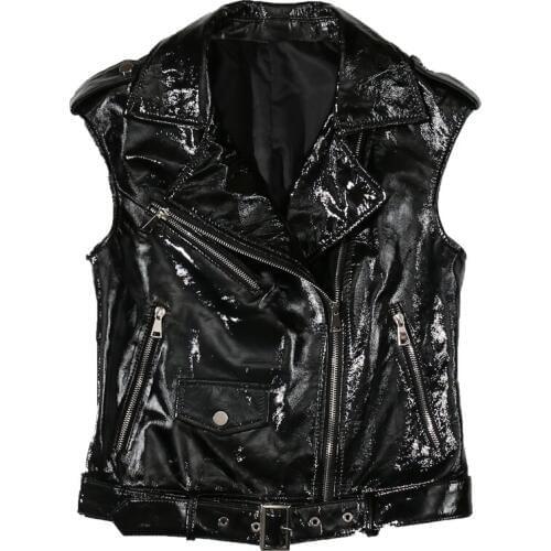 Leather Waistcoat Women 2020 Autumn Winters Female Sheep Skin Show Thin Brief Paragraph Paint Coat Winter Vest Women