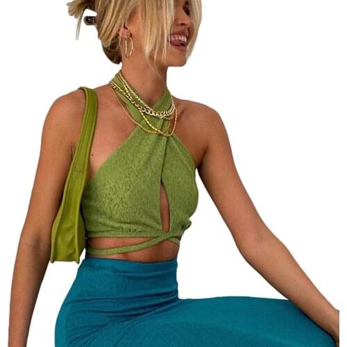 2021Women Corset Camisole Cropped Bustier Top Fashion Solid Vest Summer Sexy Halter Lace-up Streetwear Slim Fit Basic Tees