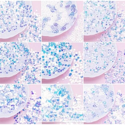 10g Clear Crystal Sequins Flower Star Glitter Sequin Flakes Paillette Face Nail Art Decor PVC Blue Sequins Stickers for Crafts