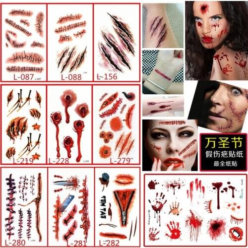 2019 horror party Horror Party Decorations Simulation Disposable Scars Tattoos Halloween Party Decoration Props Spot Wholesale