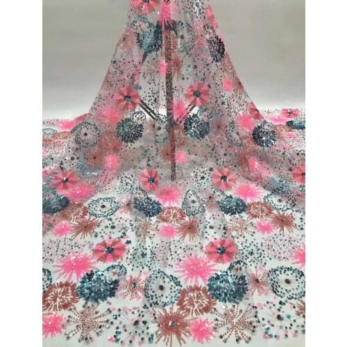 2021 High Quality Tulle Sequins Lace African Lace Fabric Nigeria Tulle Lace Dress D3767