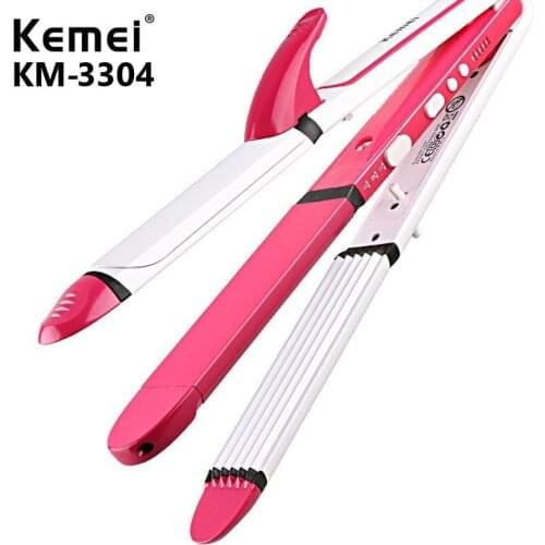 Kemei electric hair straightener curler KM-3304 professional ceramic coating 3 in 1 hair iron curler curling iron hair styling