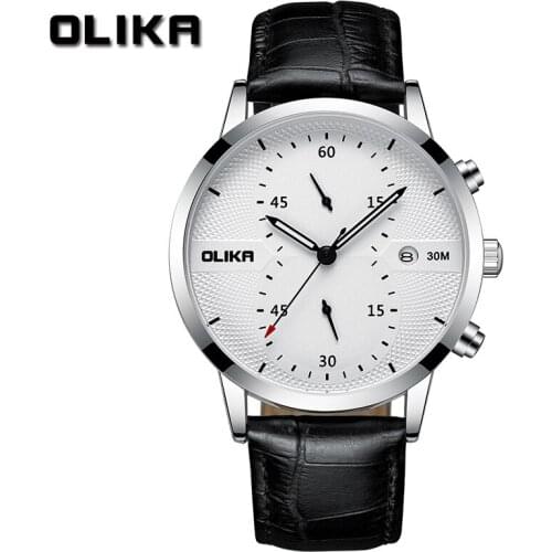 Olika Leisure Large Dial Mens Watch with Luminous Calendar Multifunctional Quartz Watch Timing Waterproof Mens Watch