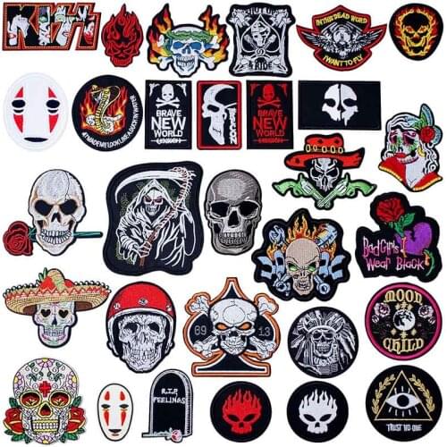 Skull Bones Death Iron On Knitting Textile Woven Sewing Accessories Patch Piece Popular Stripes Applique Stickers Personalised