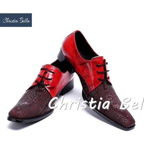 Christia Bella New Arrival Patchwork Sapato Masculino Square Toe Men Dress Shoes Chunky Heels Zapatos Hombre Plus Size 38-47