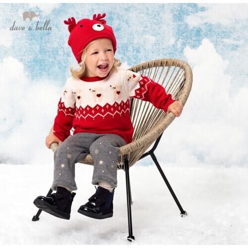 DBJ16004 dave bella winter baby girls Christmas cartoon knitted sweater kids girl fashion toddler boutique tops