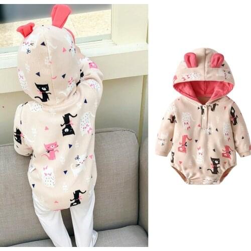 Kids Winter Clothes Warm Hooded Newborn Toddler 0-18 Months Boy Girl Wimter Autumn Clothing Cartoon Bodysuit Infant Overalls