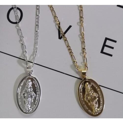 Virgin Mary Necklaces Mother Mary Pendant Dainty Gold Medallion Necklaces Religious Catholic Gift For Women Men A062