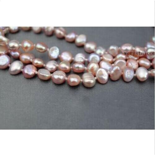 Strand Natural pink Purple Cultured Fresh water Pearl opera Long Necklace nugget