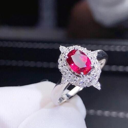 H813 Natural 1.2ct Red Ruby Ring Diamonds Jewelry Anniversary Females Rings for Womens Fine Rings