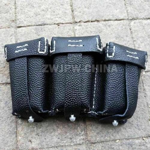 WWII WW2 GERMAN ARMY MAUSER 98K TRIPLE LEATHER AMMO POUCH SOLDIER MILITARY WAR REENACTMENTS EQUIPMENT