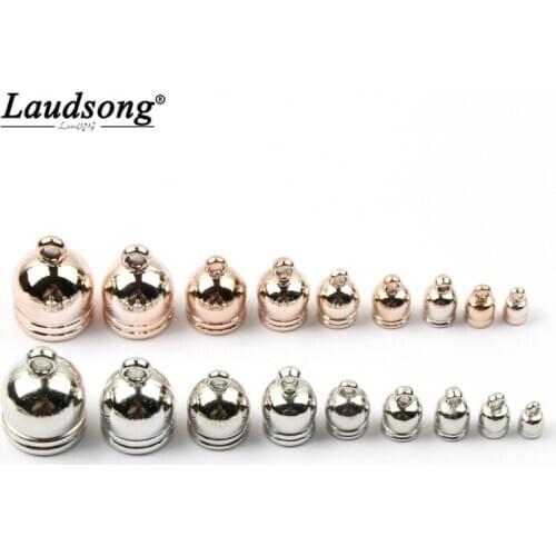 6-18MM Rose Gold/Silver Color Round Tassel Cap Beads for Necklace Leather Rope End Crimp Fitting DIY Jewelry Making Fasteners