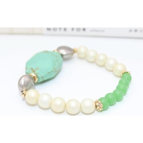 Chunky Blue Faceted Man-Made Marble Stone Pearl Color Spacer Beaded Stone Bangles for Women