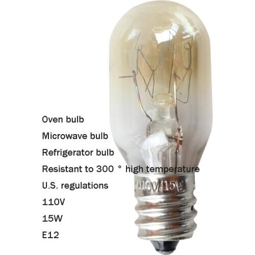15W E12 Oven Light Bulb LED Filament Bulbs Yellow Decorative High Temperature Resistance 300 Degree AC110V for Refrigerator Oven