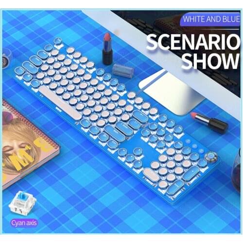 Retro Punk Girl Pink Boy Blue Mechanical Gaming Keyboard 104 Round/Square Keys Backlit Typewriter Wired Keyboard for Gamer PC