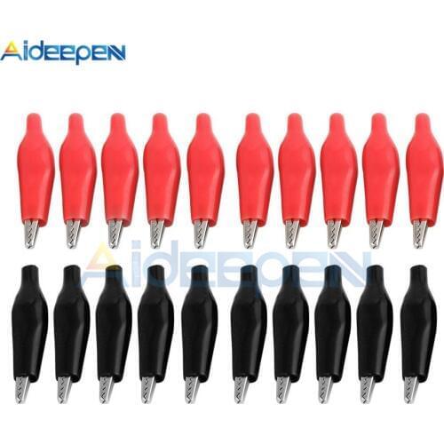 20pcs/lot Metal Alligator Clip P2001 Crocodile Electrical Clamp for Testing Probe Meter Black and Red with Plastic Boot