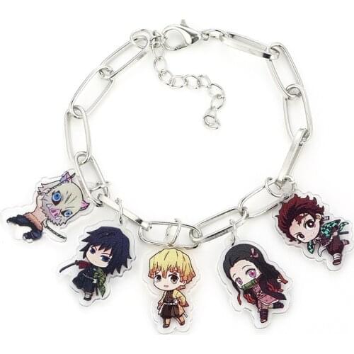 Cute Cartoon Anime Demon Slayer Kimetsu no Yaiba Bracelets Men Kamado Tanjirou Acrylic Charm Bracelet Bangle For Fans Cosplay