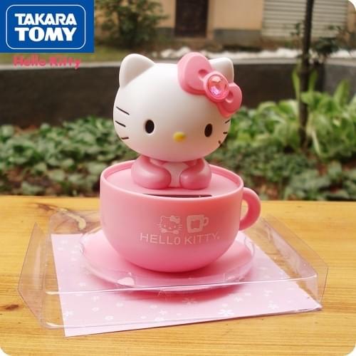 TAKARA TOMY cute cartoon Hello Kitty shaking his head car interior supplies ornaments doll solar decorations