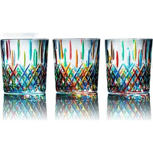 Multicolor old fashioned lead-free crystal whiskey glass for Liquor Scotch Bourbon 210511-01