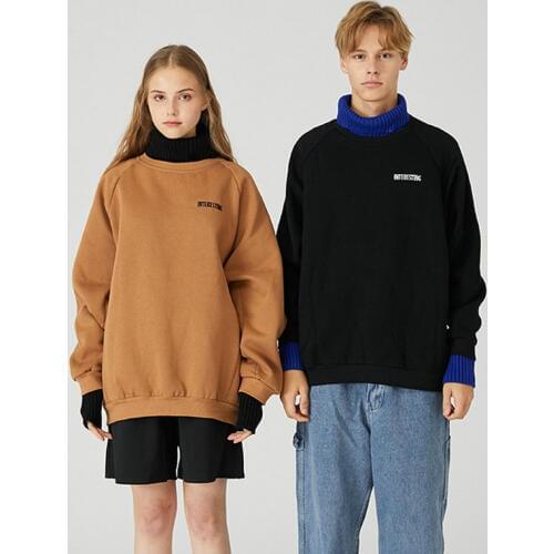 YUPINCIAGA New Fashion Women Sweatshirt Khaki Long Sleeve Turtleneck Simple and Loose Art Sweatshirt Couples Casual Pullovers