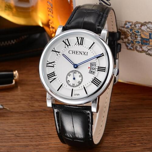 CHENXI New Relogio Couple Watches Stylish Roman numerals Dial leather strap Quartz Watch Mens Watches Womens Watches