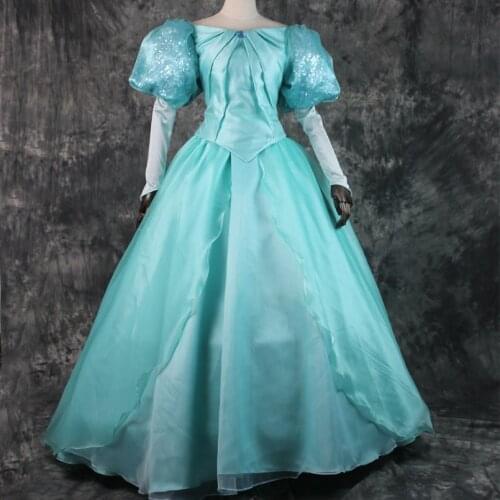 Movie Mermaid Cosplay Costume Princess Ariel Dress For Adult Women Fancy Halloween Ball Gown Dresses