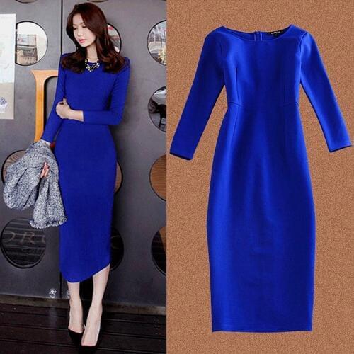 Womens Dresses Spring Autumn Long Sleeve Elegant Party Long Dresses Plus Size Casual Sexy Blue Black Office Dress Vestidos Robe