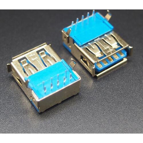 10pcs/lot Gold Plating USB 3.0 female Socket 3.0USB connector Interface AF 90 Degree