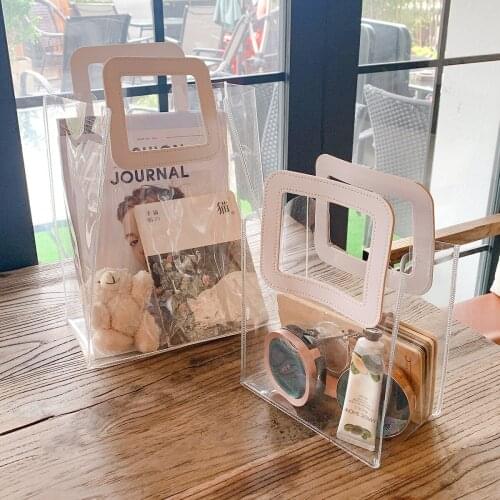 Transparent portable Cosmetic Bag ins Style portable Large Capacity PVC Handbag Makeup Organizer Women Shopping storage bag gift