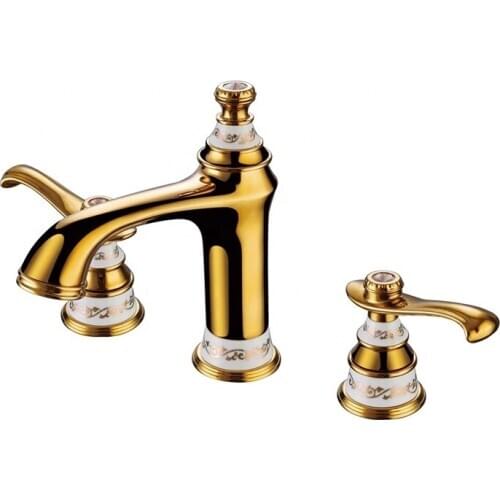 Luxury Gold Brass Bathroom sink faucet Three hole Two handle Basin mixer faucet Classical Cold hot water bathroom faucet