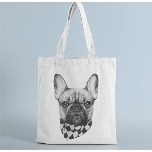 Cute Dog Women Canvas shopper bag grocery handbag Beach tote Bag Eco shopping bag Large Ladies shopping bags for groceries 2021