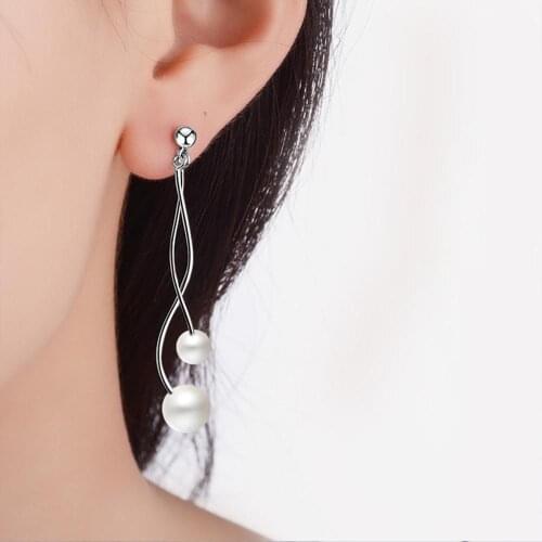 Chandler Bohemia Simulated Pearl Drop Wave Line Earring Long Wavy Tassel Piercing Earrings For Girls Personality Bronics EH186