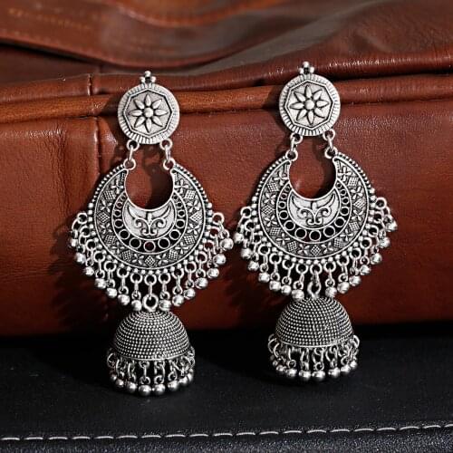 Pendientes Gold Traditional Indian Ethnic Tassel Dangle Bell Earrings For Women Jhumka Earring Statement Drop Earrings Jewelry