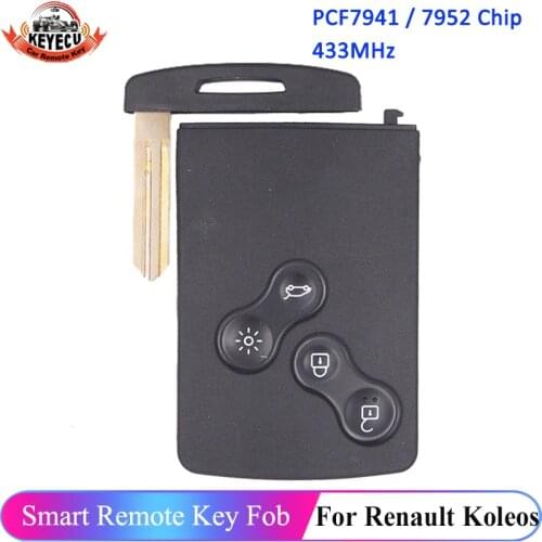 KEYECU Replacement Remote Car Key Fob 4 Button 433MHz PCF7941/PCF7961 for Renault 2009-2014 Koleos,without Keyless-Go Function