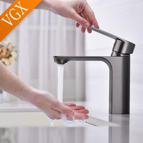 VGX Bathroom Faucets Basin Mixer Sink Faucet Gourmet Washbasin Taps Hot Cold Water Tap Single Hole Tapware Black Gray Brass