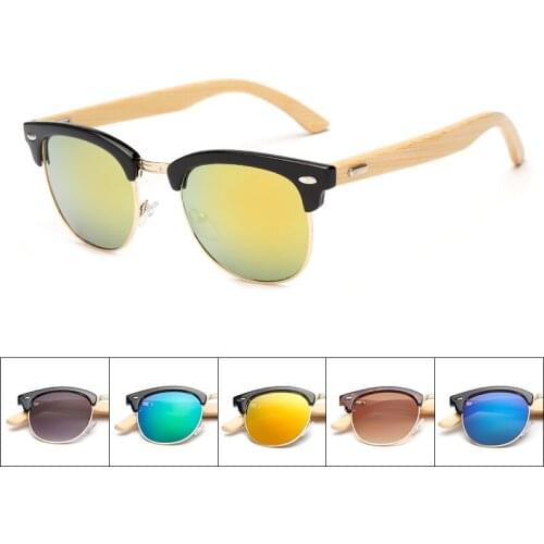 Brand Bamboo Wood Sunglasses Men Women Semi-Rimless Coating Mirror Sun Glasses Male UV400 Shades Eyewear Gafas De Sol