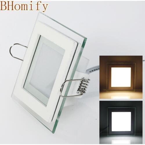 6W 12W 18W LED Panel Downlight Square Glass Cover Lights Dimmable AV110V/220V85-265V High Bright Ceiling Recessed Lamps+Driver
