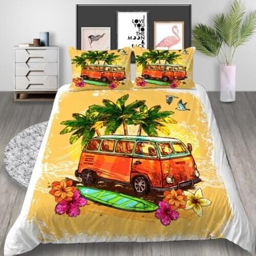 Thumbedding Hawaiian Bedding Set Coconut Tree Soft Fashionable Duvet Cover Van King Queen Twin Full Single Double Bed Set