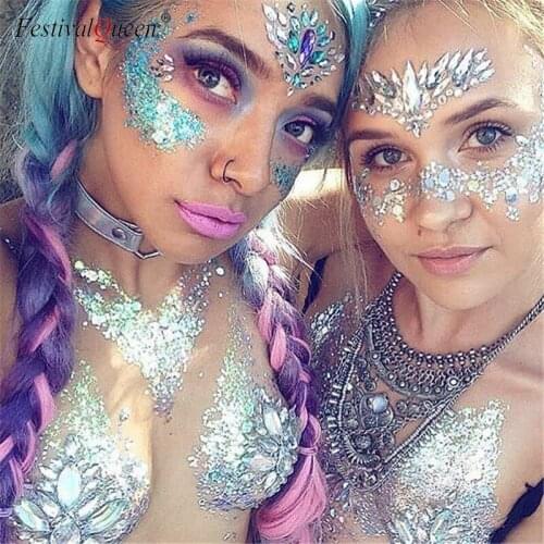 FestivalQueen Temporary Adhesive breast Jewelry Party Gems Rhinestone Flash Tattoos Body Stickers Make Up Jewels for Women
