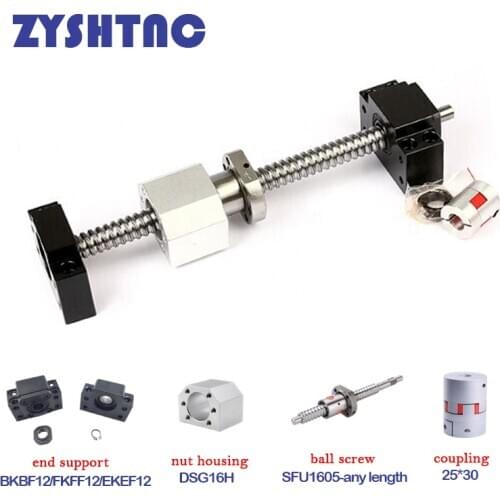 Cnc machine parts SFU/RM1605 set rolled ball screw end machined+flange nut+housing dsg16h+BKBF/EKEF/FKFF12 end support+coupler
