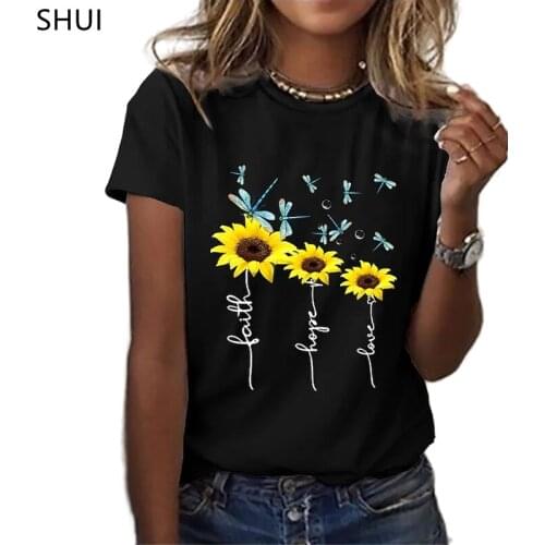 Plus Size Clothing Sunflower Print T-shirt Ladies XXS-6XL Short Sleeve Round Neck Loose Summer Ladies T-shirt Camisetas Mujer