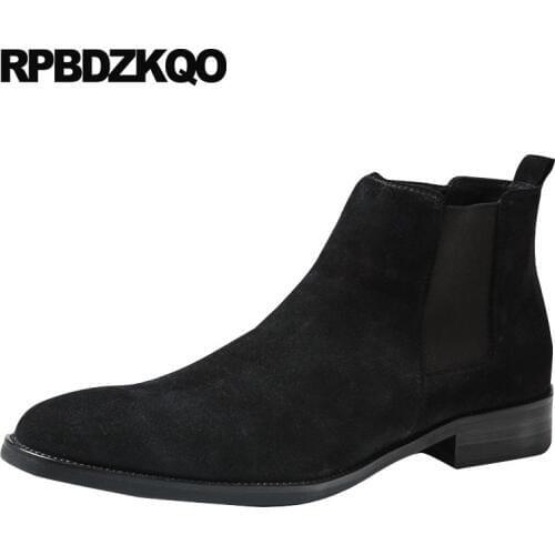 Ankle Flat Shoes Suede 2018 Faux Fur Pointed Toe Fall Mens Winter Boots Warm Lined Black Fashion Chelsea Designer Short Booties