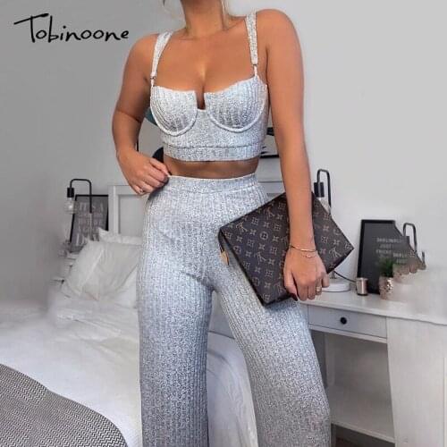 Toninoone Two Piece Suit Clothing Set Tracksuit Women Strapless Crop Top And Long Pant Suits Autumn Winter Outfits Streetwear