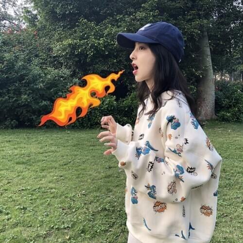 Fun Dinosaur Full Print Sweatshirt Women Autumn Winter Unisex Fashion Harajuku Top Kawaii Round Neck Long Sleeve Jacket Pullover